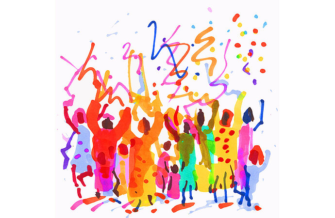 Feiernde Menschen - farbenfroh dargestellt